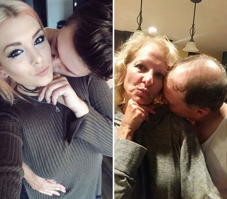 parents copying their children selfie